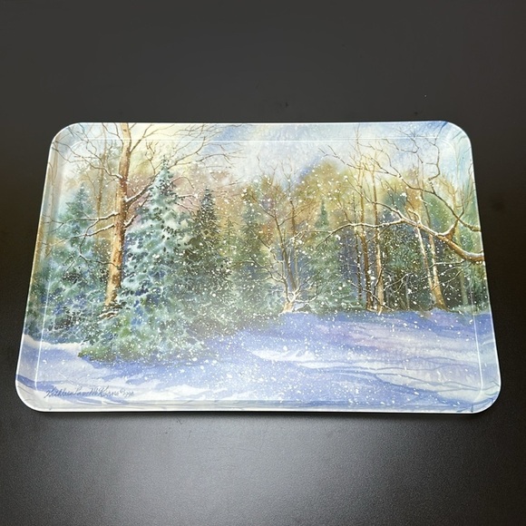 Melplus R2S Monza Artist Signed Snowy Winter Scene Trees Serving Tray Italy 90’s - Picture 6 of 12